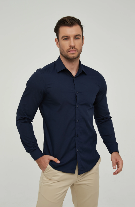 BASIC OVERHEMD SLIM-FIT MARINEBLAUW