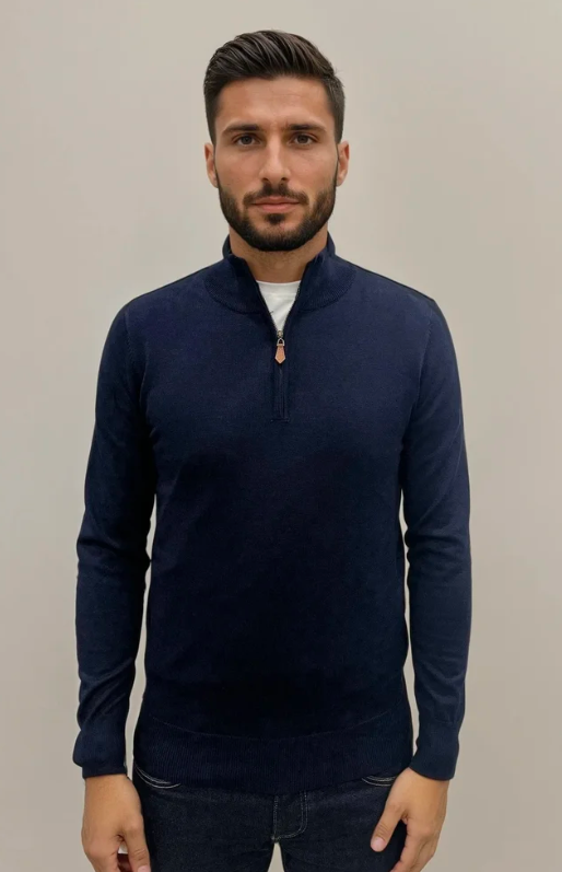 HALF ZIP SWEATER BLAUW CLAIR