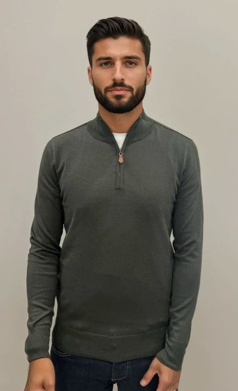HALF ZIP SWEATER KAKI