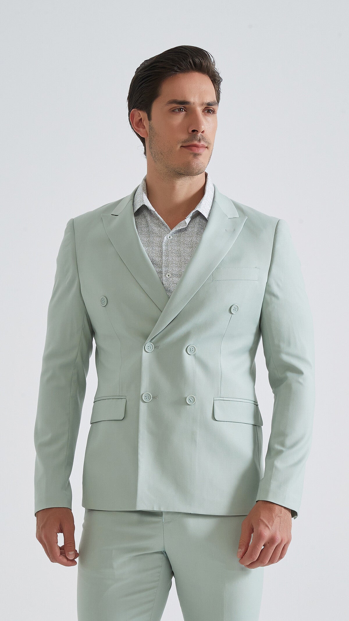 PASTEL GREEN SUIT DOUBLE-BREASTED