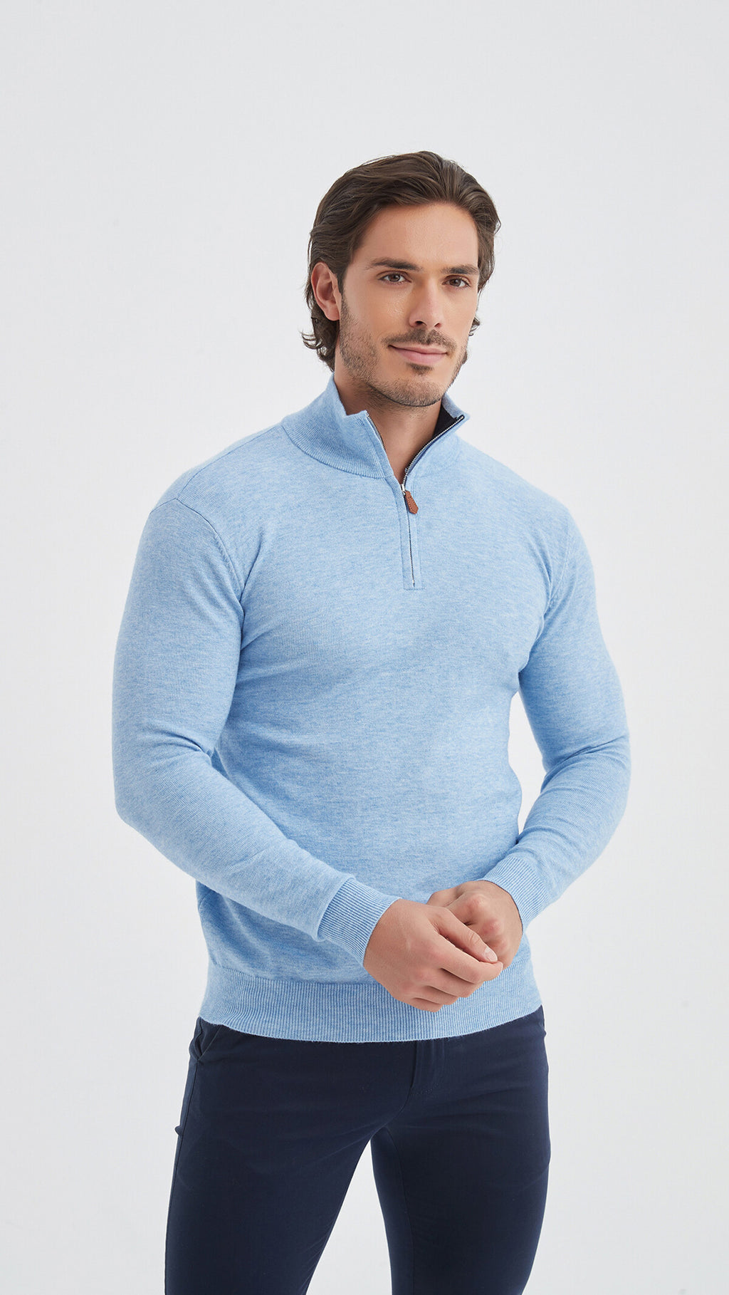 ZIP PULL SWEATER BABY BLUE
