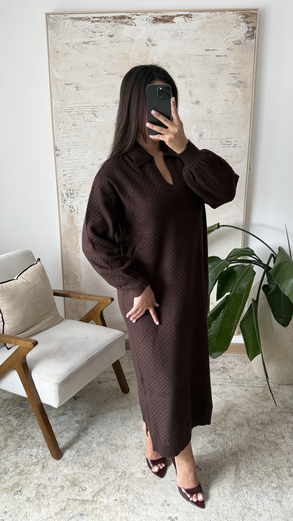 BRUINE GEBREIDE JURK